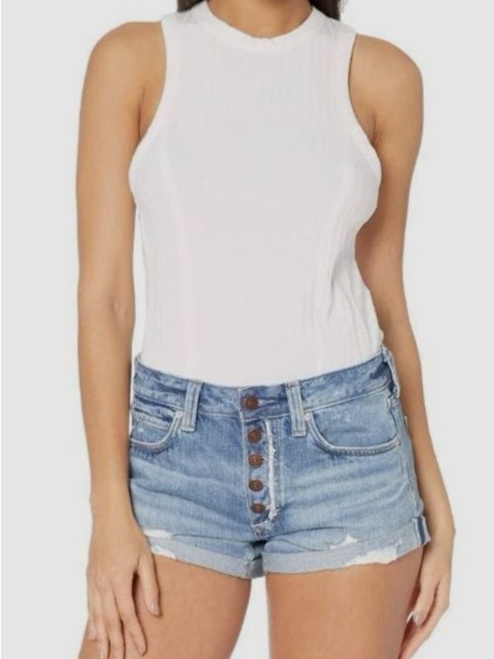 Free People Intimately Check It Out Lace-Up Tank Top White Women’s Size M 🤍🎀✨